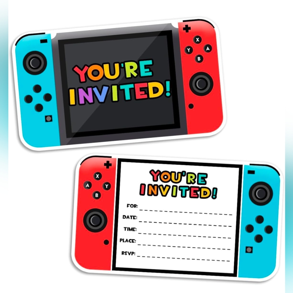 Video Gamer Birthday Party Fill In Invitations, 30 Invitations + 30 Envelopes.